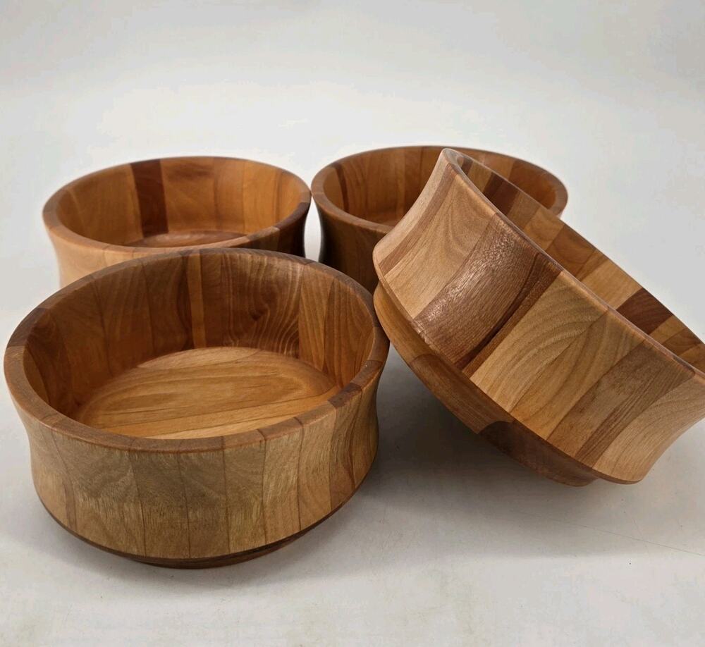 4 Vtg Earthy Williams Sonoma John McLeod Hand Crafted Wood Signed Salad Bowls